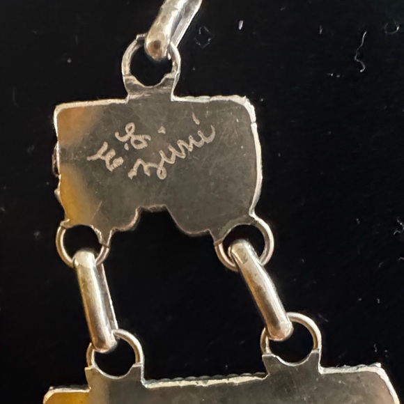 Vintage  Zuni Turquoise  Dangle Boho Earrings Silver-signed - Picture 2 of 4